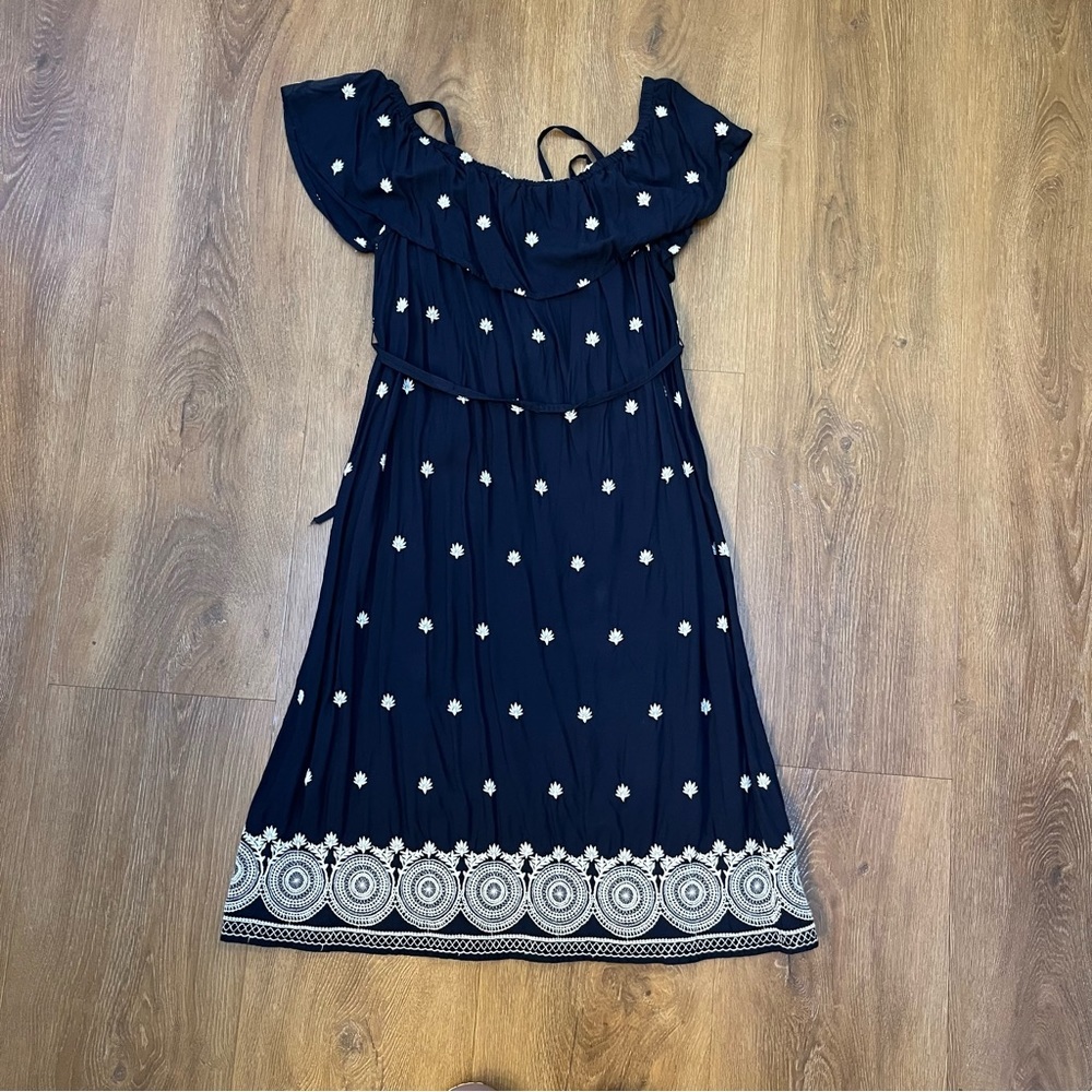 Off the Shoulder Maternity Nursing Dress Embroidered Tie Waist